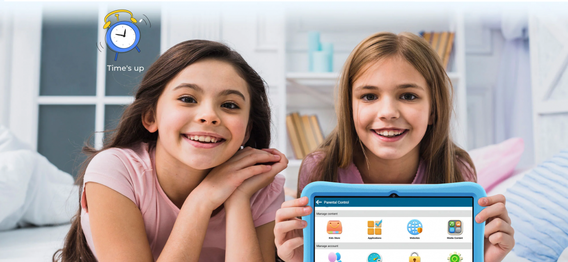 Tablet Oukitel OT6 Kids con pantalla grande y carcasa protectora de color.