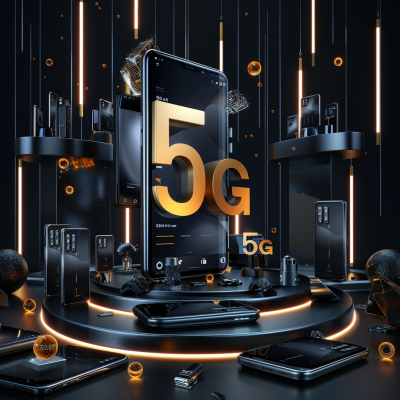 Representación 5G con móviles y tablets Oukitel, simbolizando alta velocidad y conectividad avanzada