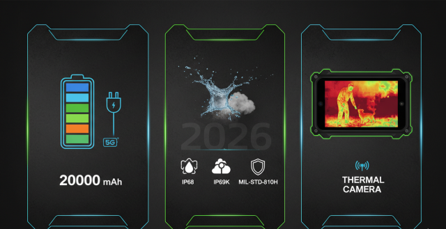 Infografía comparativa de las características de un móvil rugerizado Oukitel: batería, certificaciones IP y cámara térmica. Model