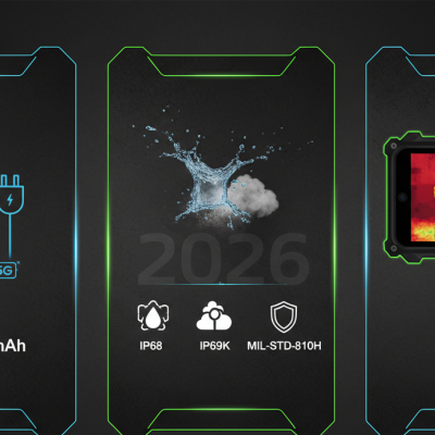 Infografía comparativa de las características de un móvil rugerizado Oukitel: batería, certificaciones IP y cámara térmica. Model