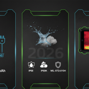 Infografía comparativa de las características de un móvil rugerizado Oukitel: batería, certificaciones IP y cámara térmica. Model