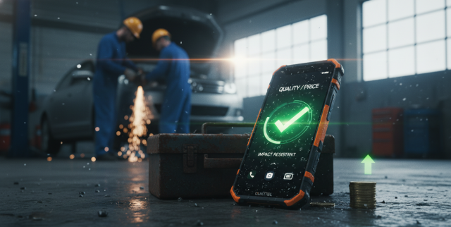 Un móvil rugerizado calidad precio Oukitel en un entorno de trabajo real, demostrando su resistencia al agua y a los golpes.