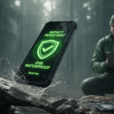 El mejor móvil resistente de 2026, un Oukitel, soportando una caída sobre rocas y salpicaduras de agua en una prueba extrema.