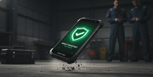 Un móvil anti golpes Oukitel WP60 rebotando intacto contra una superficie de hormigón tras una caída de 1.5 metros.