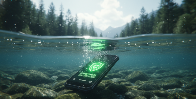 Smartphone Oukitel WP60 sumergido en agua clara, demostrando su capacidad como móvil resistente al agua profesional.