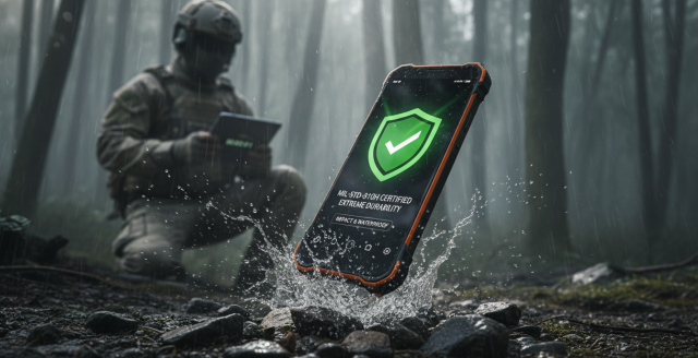 Smartphone con móvil certificación militar Oukitel WP60 soportando una caída sobre piedras y agua sin sufrir daños estructurales.