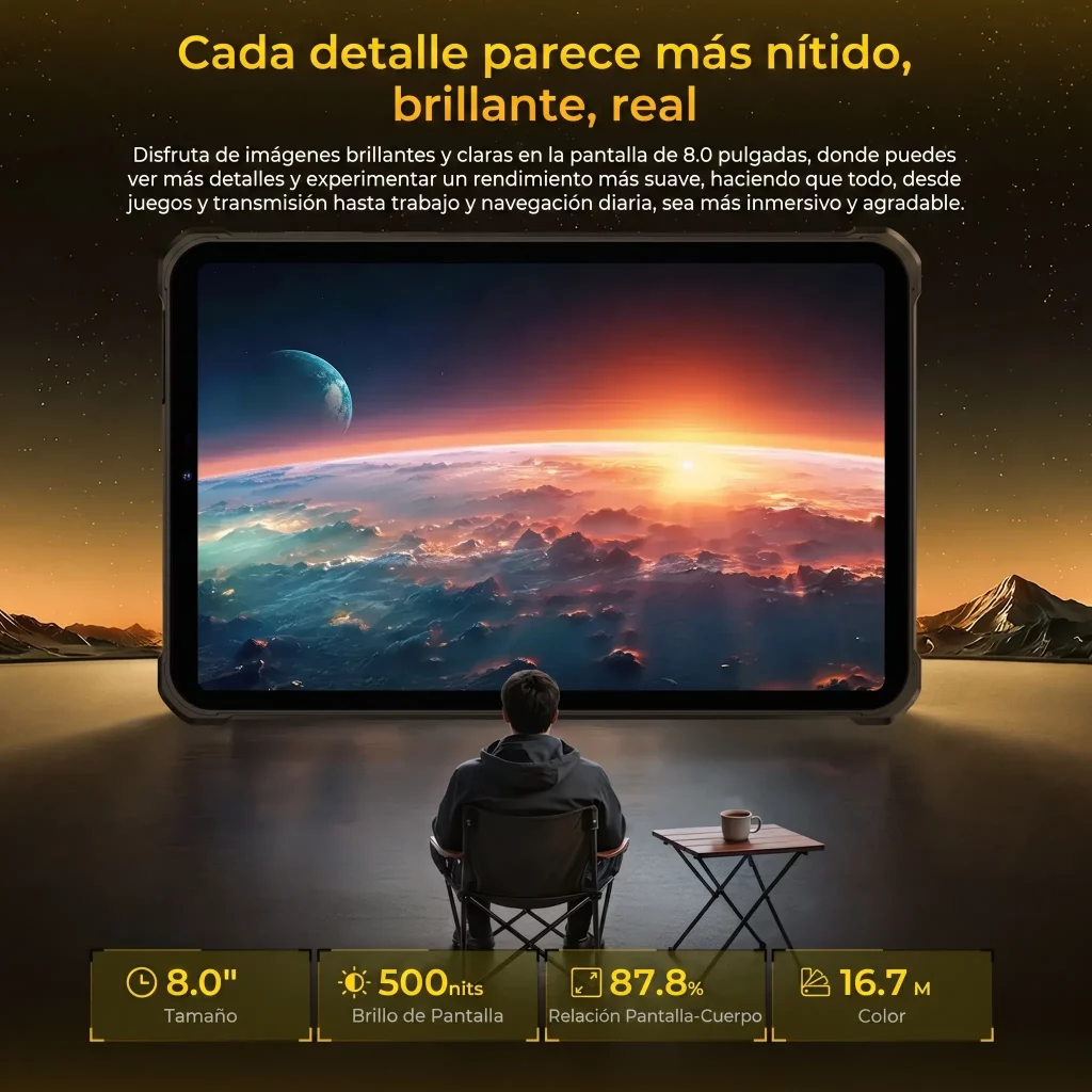 Pantalla de 8 pulgadas y 500 nits de la Oukitel RT11