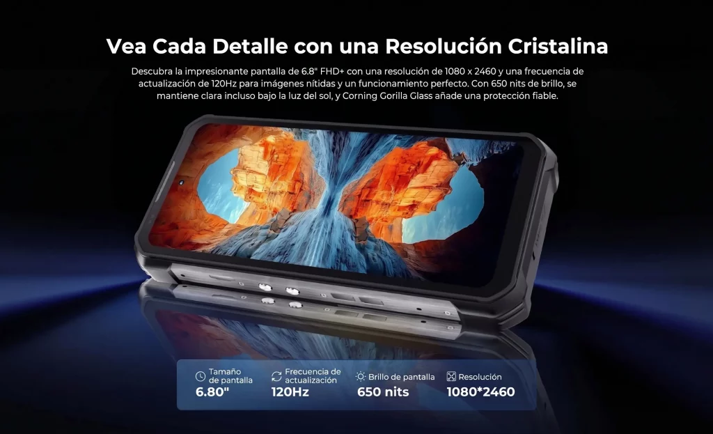 Pantalla de 6,8 pulgadas a 120 Hz del Oukitel WP100 Plus